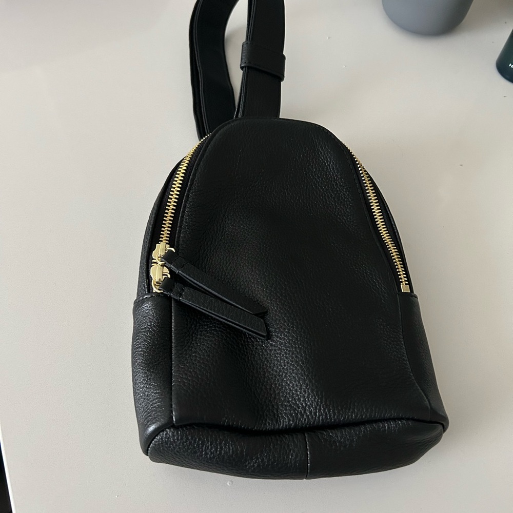 Black Leather Mini Backpack/sling bag.